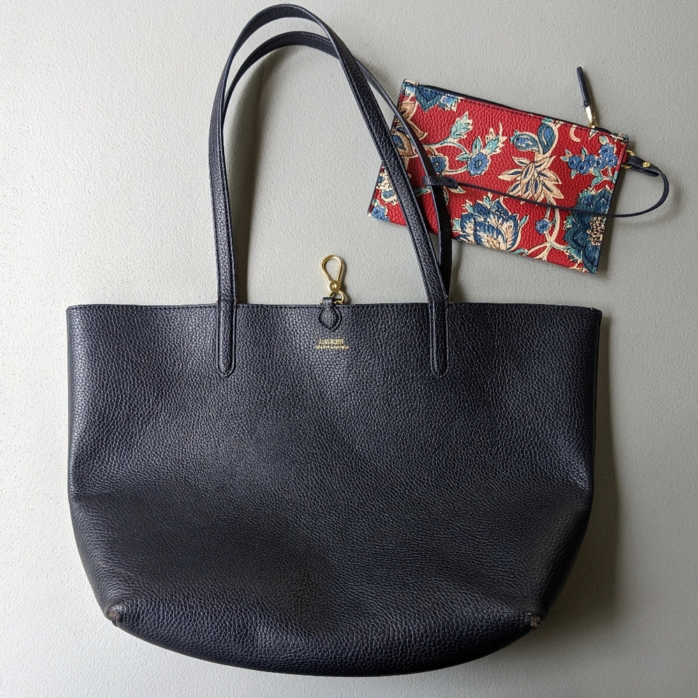 Large Reversible Ralph Lauren Navy/Floral Tote - Picture 1 of 9
